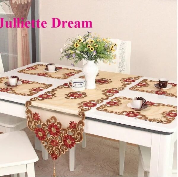 XT European table runner embroidery elegant tablecloth organza fabric embroidered rustic table runners wedding decoration cover-Arlik interiors