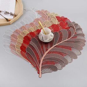 Red PVC Leaf Hollow Nordic Non-slip Kitchen Accessories Placemat Coaster Insulation Pad Dish Coffee Table Mat Napkins Home Decor-Arlik interiors