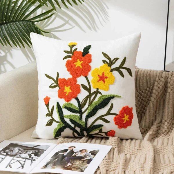 Cotton Canvas Floral Embroidered Cushion Cover 45*45-Throw Pillows-Arlik interiors