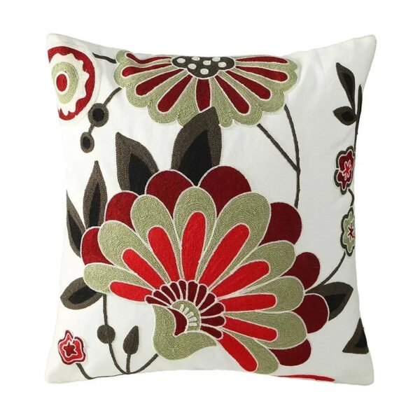 Cotton Canvas Floral Embroidered Cushion Cover 45*45-Throw Pillows-Arlik interiors