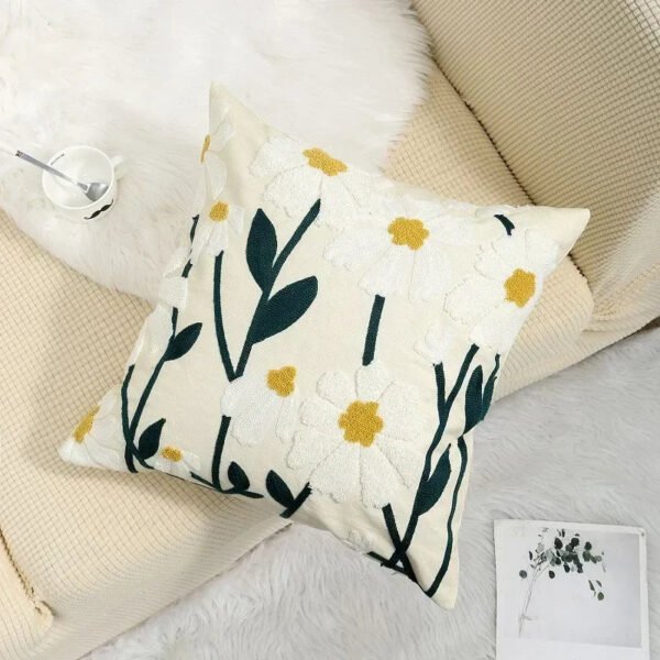 Cotton Canvas Floral Embroidered Cushion Cover 45*45-Throw Pillows-Arlik interiors