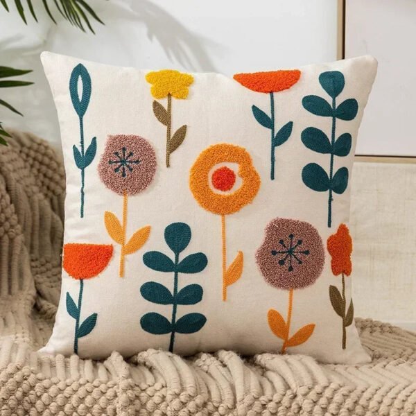 Cotton Canvas Floral Embroidered Cushion Cover 45*45-Throw Pillows-Arlik interiors