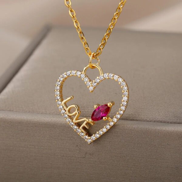 Hollow Out Peral Heart Necklace For Mother Kids Stainless Steel Chain Zircon Heart Pendant Necklace Elegant Mother's Day Jewelry-Arlik interiors