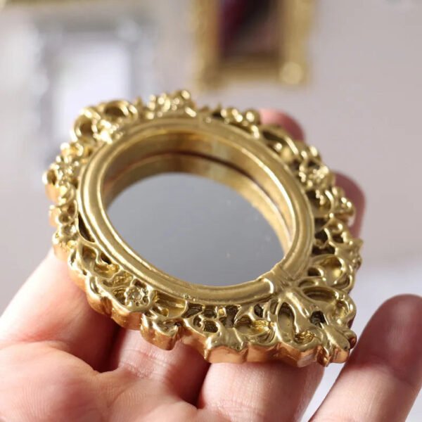 Home Mini Classical Mirror Gold and Silver Round Carved Decorative Mirror