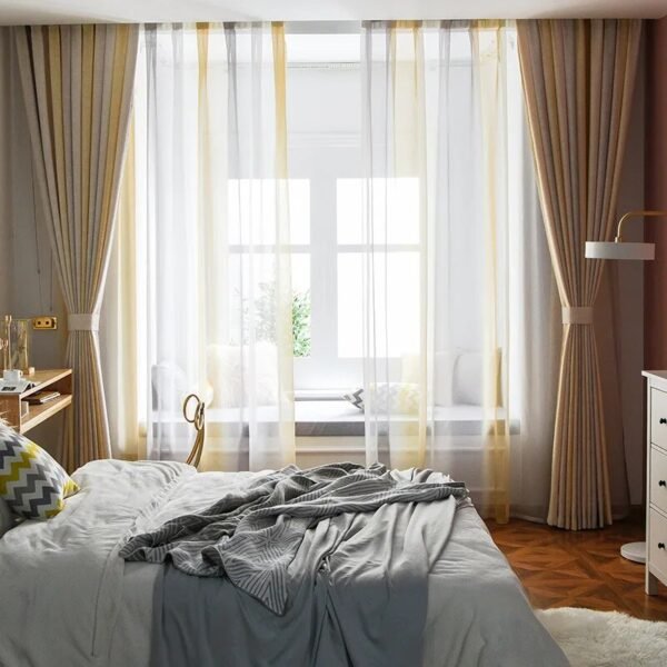 Nordic Curtains for Living Room Bedroom Beige Gradient Cotton and Linen Blended Curtains Finished Product Customization-Arlik interiors