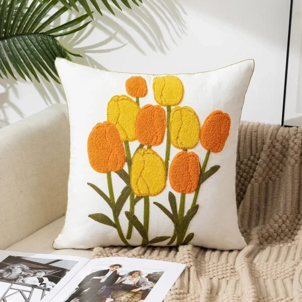 Cotton Canvas Floral Embroidered Cushion Cover 45*45-Throw Pillows-Arlik interiors