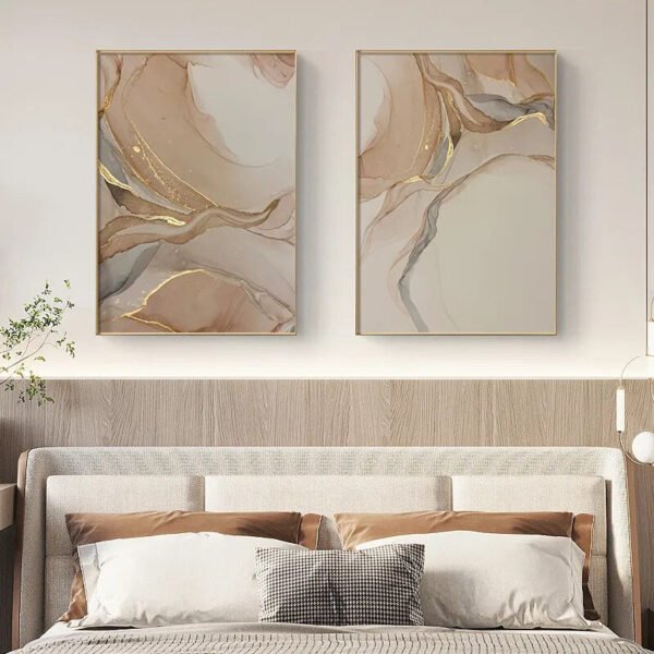 Islamic Calligraphy Posters and Prints Allahu Akbar Beige Gold Marble Canvas Painting Abstract Wall Art Picture for Living Room-Arlik interiors