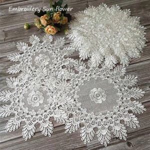 NEW round Lace sun flower embroidery placemat cup coaster kitchen wedding Christmas table place mat cloth pad New Year doily-Arlik interiors