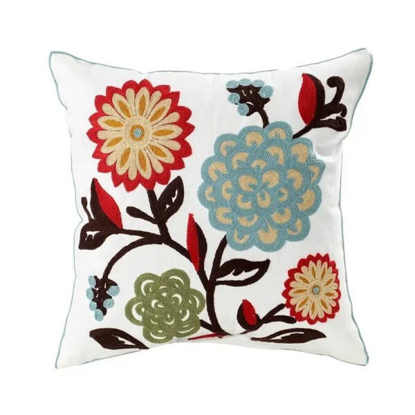 Cotton Canvas Floral Embroidered Cushion Cover 45*45-Throw Pillows-Arlik interiors