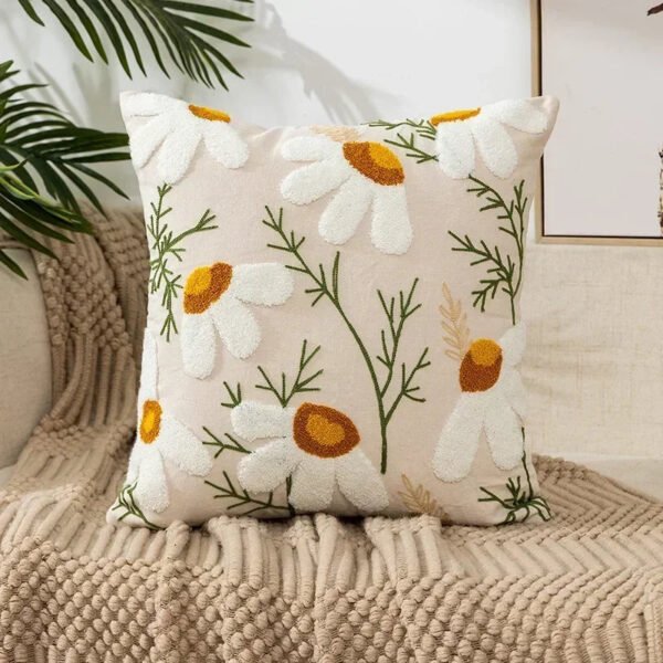 Cotton Canvas Floral Embroidered Cushion Cover 45*45-Throw Pillows-Arlik interiors