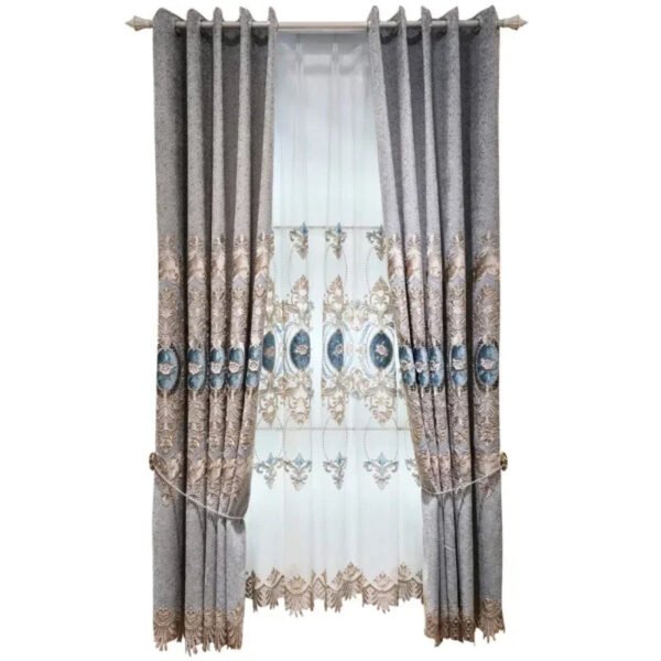 European Gray Embroidered Jacquard Curtains-Curtains-Arlik interiors