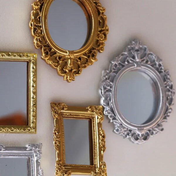 Home Mini Classical Mirror Gold and Silver Round Carved Decorative Mirror