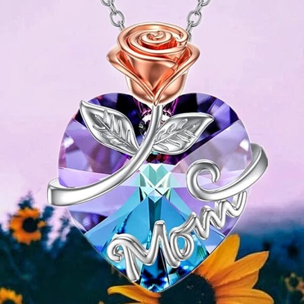 Fashion MOM Necklace Rose Heart Crystal Pendant-Necklace-Arlik interiors