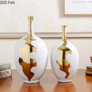 Gold Plated Ceramic Vase-Vase-Arlik interiors