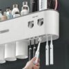 IZEFS Magnetic Adsorption Inverted Toothbrush Holder Double Automatic Toothpaste Dispenser Storage Rack Bathroom Accessories Set-Arlik interiors