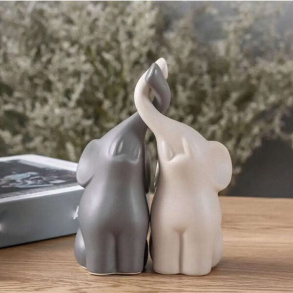 2pcs Ceramic Elephant Couples Figurines Miniatures Animal Ornaments For Living Room