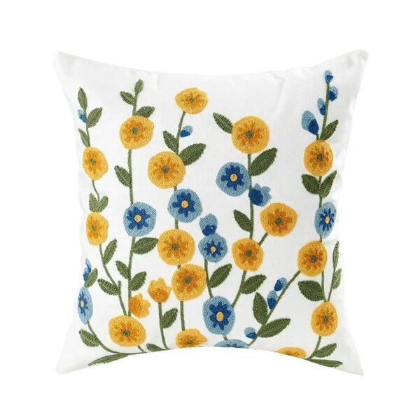 Cotton Canvas Floral Embroidered Cushion Cover 45*45-Throw Pillows-Arlik interiors