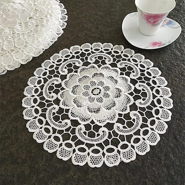 NEW round Lace sun flower embroidery placemat cup coaster kitchen wedding Christmas table place mat cloth pad New Year doily-Arlik interiors