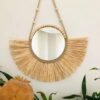 Hanging Mirror Raffia Moroccan Wood Beads Acrylic Multifunctional Decorative Decorations Bedroom Decorative Wall Mirror-Arlik interiors