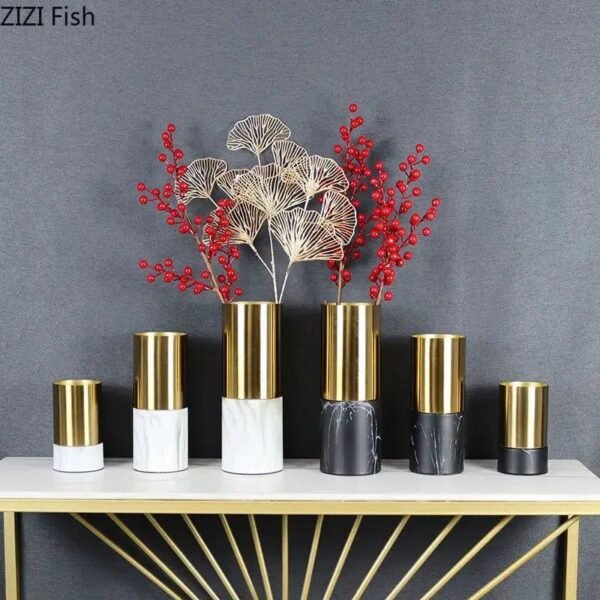 Marble Gold-plated Metal Vase-Vase-Arlik interiors