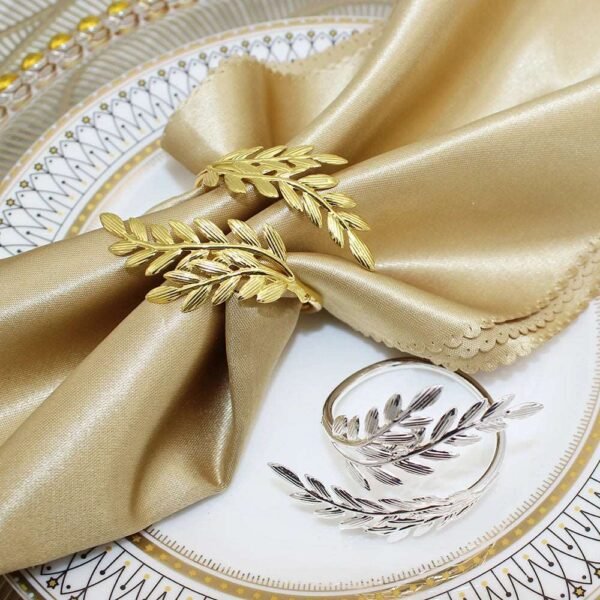 12Pcs Gold Silver Leaf Napkin Rings Holder Fall Napkin Buckle for Thanksgiving