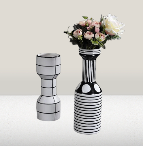 Nordic black and white ceramic vase-Vase-Arlik interiors